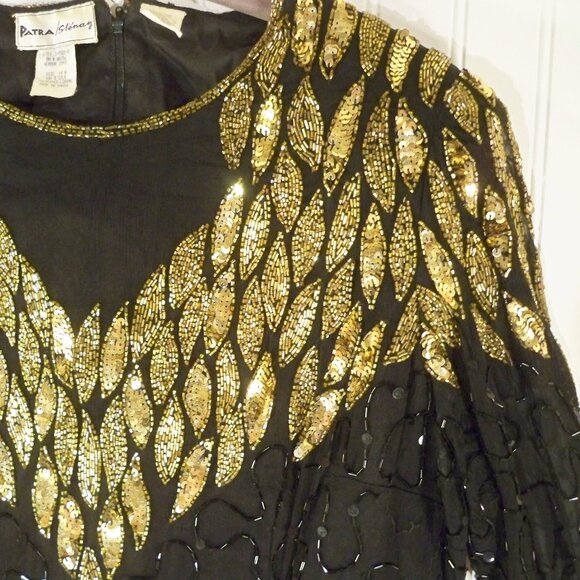 Patra Stenay, Bead, Sequin, Gold Black Dress 14 W - Picture 3 of 11